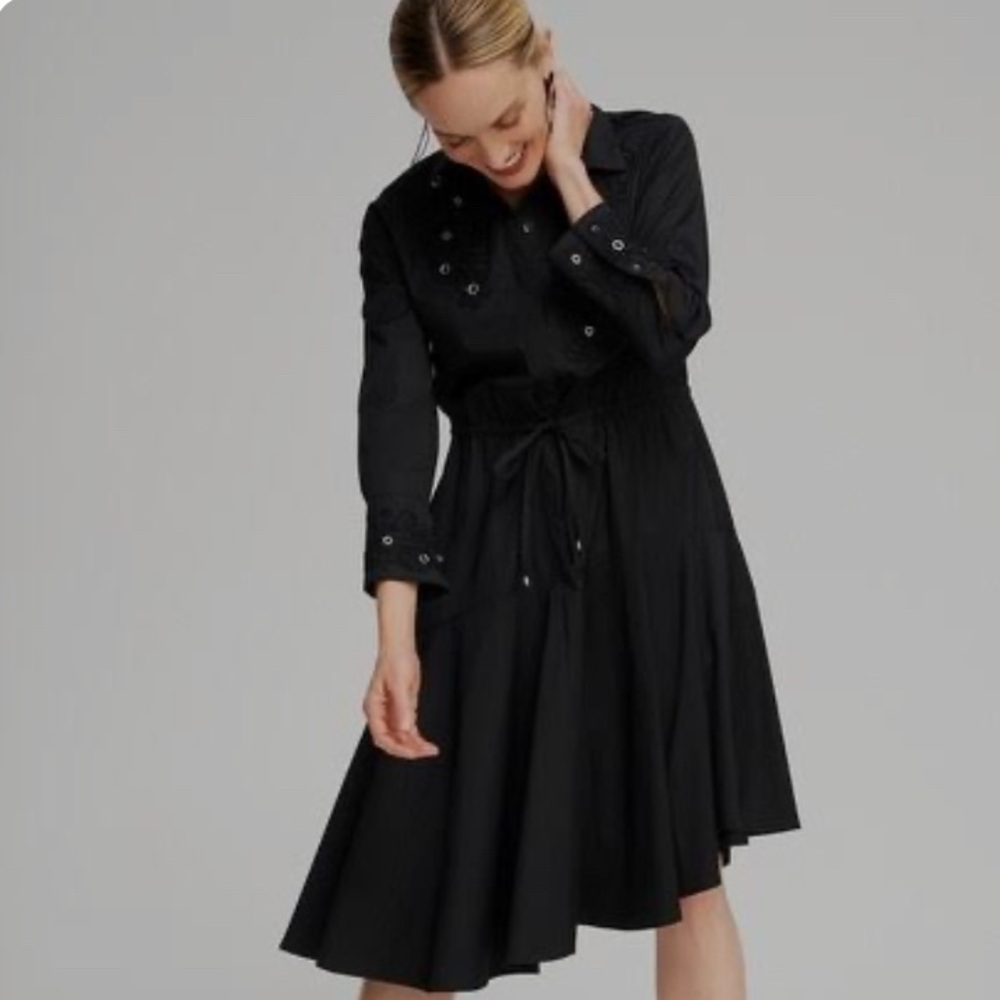 Chico's Blue Pleated Long Sleeve Shirt Dress